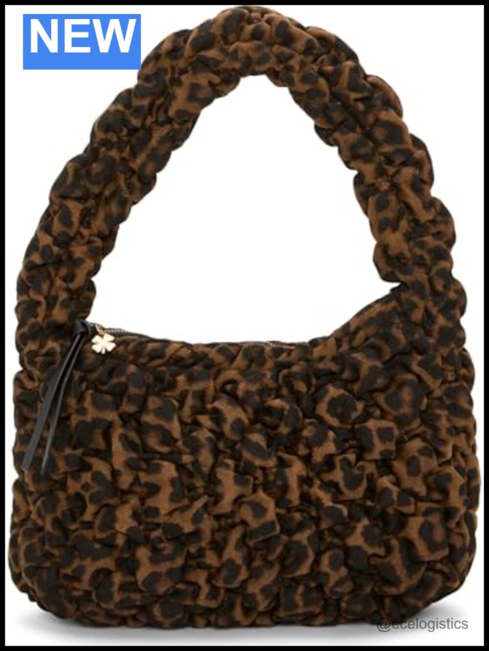 Joan Quilted Shoulder Bag with Zipper Closure, Denim